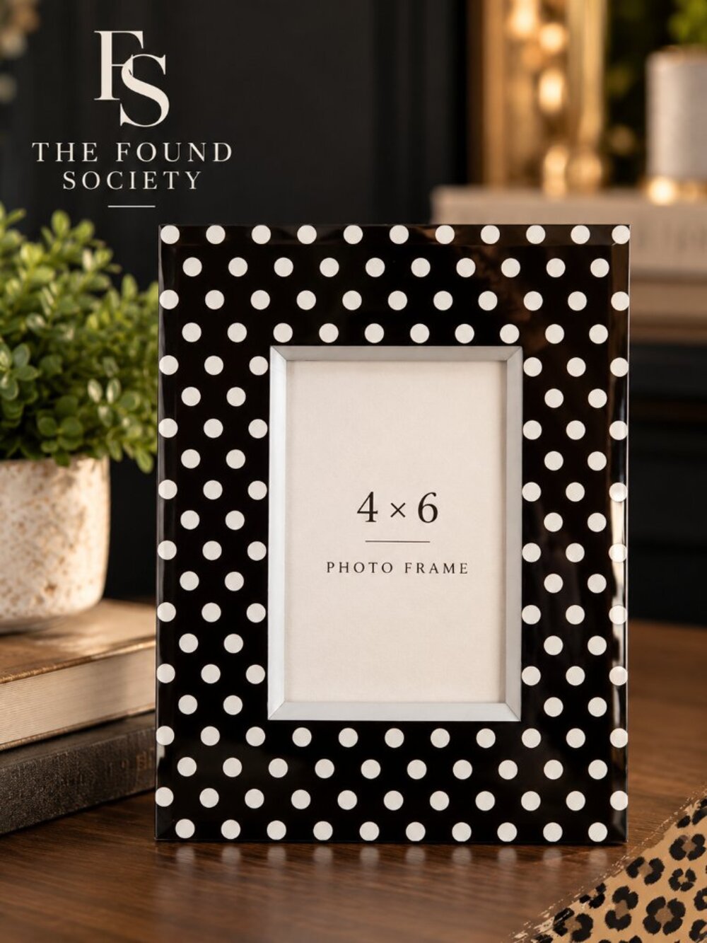 Black White Polka Dot Glass Picture Frame 4x6 Modern Whimsical Decor